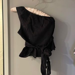 Black cropped peplum off the shoulder shirt